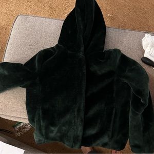 Forever 21 Crop hunter green faux fur hooded jacket